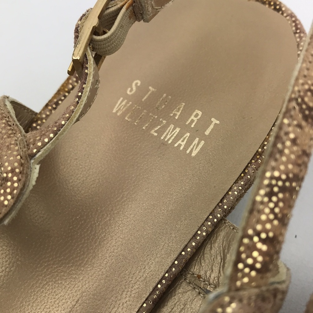 STUART WEITZMAN Metallic Gold Suede Animal Print Flats Sandals - Picture 7 of 16